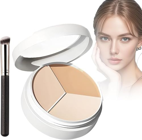Concealer, Tri-Color Conc ealer Make Up,Full Cover Conc ealer Palette,Corrects Dark Circles Red Marks Scars,Full Cover Palette,Tri-Color Make Up (Concealer+Brush, 1)