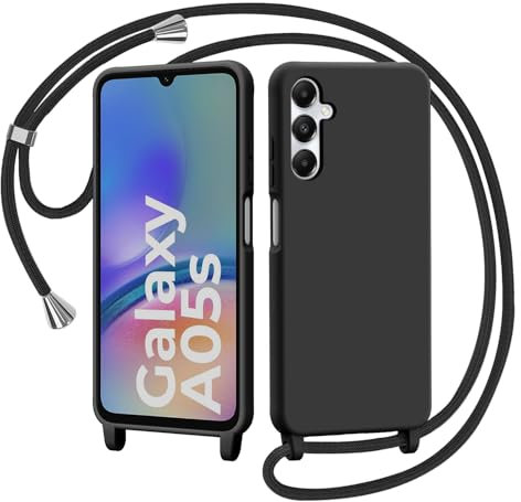 AOMYKE Coque pour Samsung Galaxy A05S avec Cordon, Collier Étui Silicone Liquide avec Tour de Cou Lanière en Corde Souple TPU Antichoc Housse - Noir