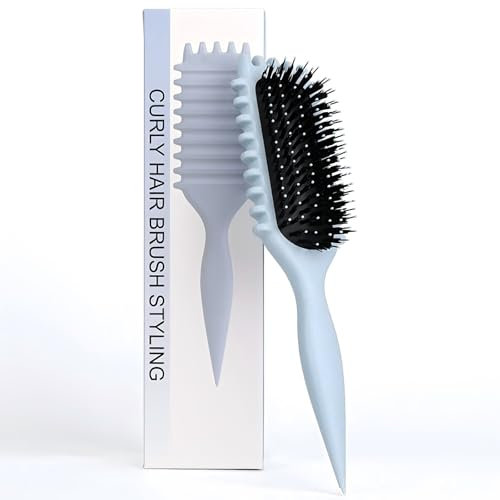 Lockenbürste, Locken mit Zinken definieren Stylingbürste, zum Kämmen und Formen von Männer- und Frauenlocken, um Ziehen und Lockenablösung zu reduzieren (Blau, 28cm)