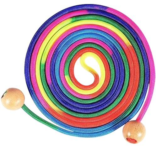 Ogetok 16 FT Long Skipping Rope, 5m Multiplayer Rainbow Jump Rope for Adults, Adjustable Cotton Double Dutch Jumping Rope with Wooden Round Handle for Outdoor Sport, Party Game, Fitness Workouts
