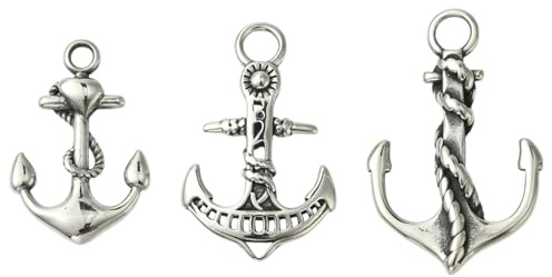 Stiesy 3 x nautische Anker-Charm-Anhänger, 304 Edelstahl, antikes Silber, Marine-Themen-Charms, 3–5 mm Loch, für Matrosen-Armband, Halskette, Schlüsselanhänger, DIY-Schmuckherstellung