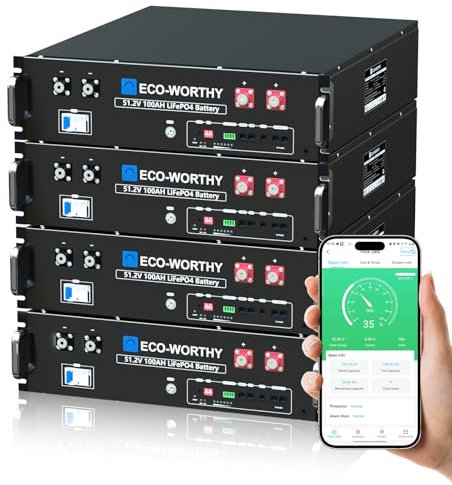 ECO-WORTHY 48V 400Ah LiFePO4 Lithium Battery (4 Pack 48V 100AH) with BMS, 20.48kWh Capacity, Server Rack Battery with Bluetooth, 6000 Deep Cycles, Ideal for Off-Grid, Solar,Home Backup Power