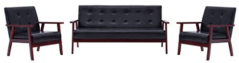 MOBCANT 3-TLG. Sofagarnitur Schwarz Kunstleder Wohnlandschaft Couch Polstergarnitur Schlafcouch für Wohnung Schlafzimmer Wohnzimmer Hotel