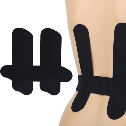 12stk Kinesiologie-Tape für Unteren Rücken, Atmungsaktiv Wasserdicht Sport-Tape Unteren Rücken Vorgeschnittene Streifen Baumwolle Elastischer Sport-Aufkleber zur Muskelunterstützung (Schwarz)