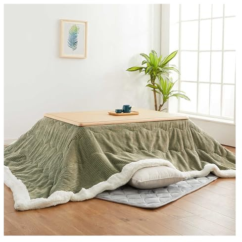 Conslika Kotatsu 4-teiliges Set, Winter-Kotatsu-Tisch für Zuhause, Wohnzimmer-Couchtisch, Massivholz, Warmes Geschenk für die Familie(Wood Color,120 * 80 * 45cm)