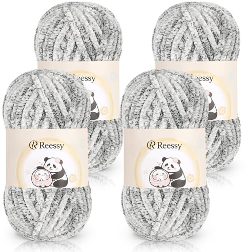 Reessy Chenille-Garn, 400 g, superweiche, grobe Wolle zum Stricken | Flauschige Samt-Chenille-Wolle, Ombre, Regenbogen-dickes Garn, grobe Wolle zum Stricken, exquisites Handwerk, Amigurumi