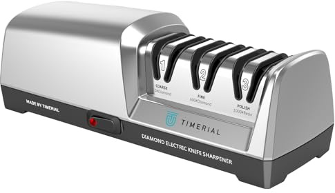 TIMERIAL Electric Knife Sharpener 3-Stage Diamond Grinding Disc 15° Precision Angle Guide for Sharpening and Polishing Kitchen Knives Made of Steel, 120 Grit and 600 Grit and 1000 Grit