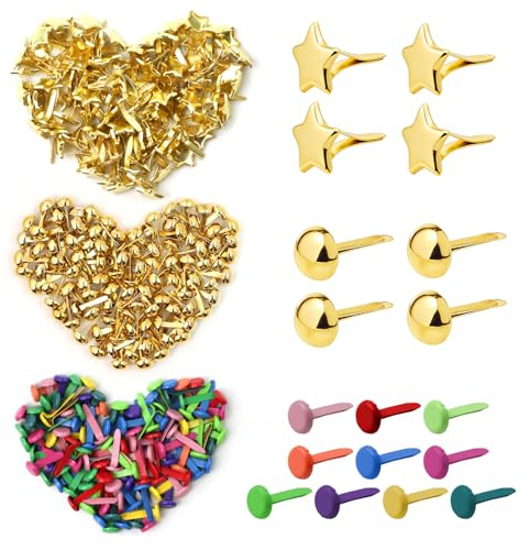 Molirex 300 Piezas Encuadernadores Redondos Mini Brads Metálicos Sujetadores de Papel para Scrapbooking Manualidades Arte Papel Decoración DIY, Multicolor