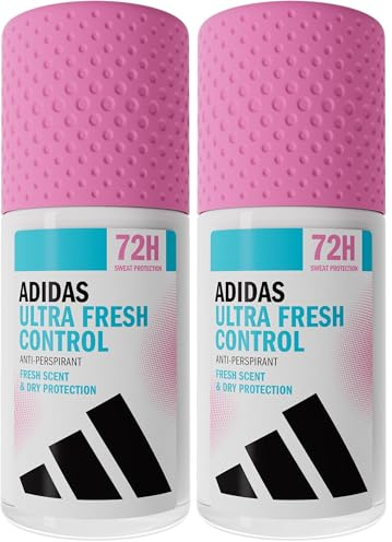 adidas Ultra Fresh Control Anti-Transpirant Deodorant Roll-On für sie, 72 Stunden Schweiß-Schutz, Duft mit zitrischen, minzigen und blumigen Noten, vegane Formel ohne Alkohol, 50ml (Packung mit 2)