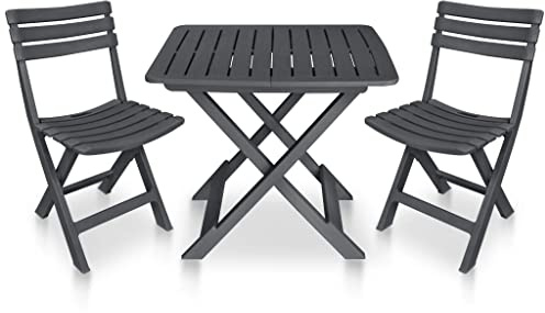 Ordellia 3-TLG. Bistro-Set Klappbar Kunststoff Anthrazit, Witterungsbeständige Outdoor Balkonmöbel, Platzsparendes Terrassenmöbel-Set, Gartentisch mit 2 Stühlen