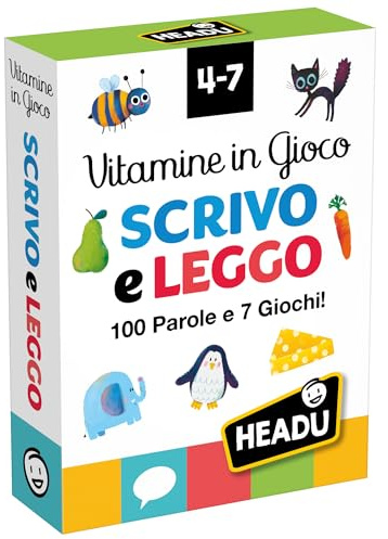 HEADU - Vitamine Spiel Schreiben und Lesen 100 Wörter - 105 Karten und 7 Spiele | Illustrierte Karten zum Lesen und Schreiben Lernen, Lernspiel Kinder 4-7 Jahre, Geschenkidee Weihnachten Ostern