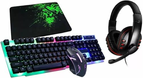 Kit completo gaming tastiera mouse cuffie tappetino 4 in 1, retroilluminato rgb