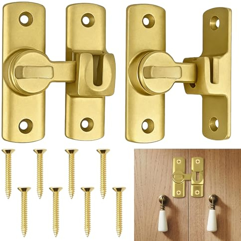 FIGCY 2-teiliger Schiebetürriegel aus Aluminiumlegierung, Gold, Schnappverschluss und Türschloss für Innenbereich, Badezimmer, Schlafzimmer, Scheunentor, Fenster