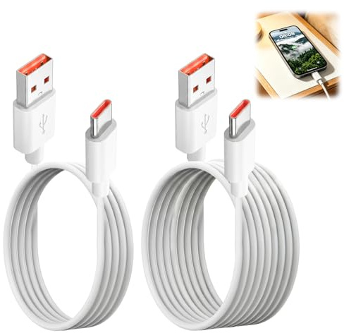 ZESTRO 2PCS 100W USB C Cable for Oppo 2M+3M Fast Charging Cables USB-A to USB-C Charging Cord for Carplay & Data Sync Compatible with Oppo Find X9 X8 X5 Pro Reno 14 13 12 A79 A60 OnePlus White