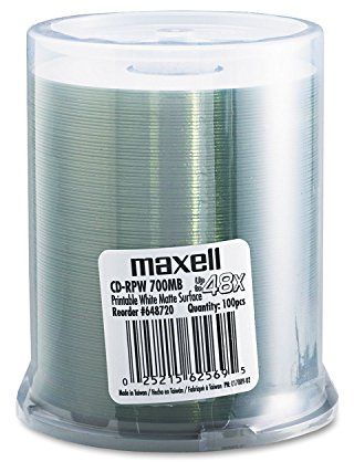 Maxell Cd-R bedruckbare beschreibbare Disc, 700 Mb/80 min, 48x, Spindel, mattweiß, 100 Stück