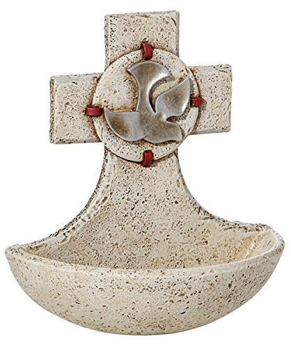 Christian Brands Catholic Holy Water Fount Come Holy Spirit Rustic Wall or Tabletop, 5, Descending Dove
