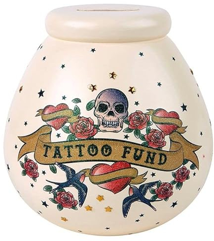 Pot of Dreams House Hand Painted Tattoo Fund Save And Smash Handcrafted Beige Color Ceramic Money Box Piggy Bank | Perfect Decorative Gift and Saving for Tattoo Fund