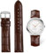 FOUUA Uhrenarmbänder Band Echtes Leder Armband Alligator Geprägte Ersatzarmbänder Armband,Braun-silber,16mm