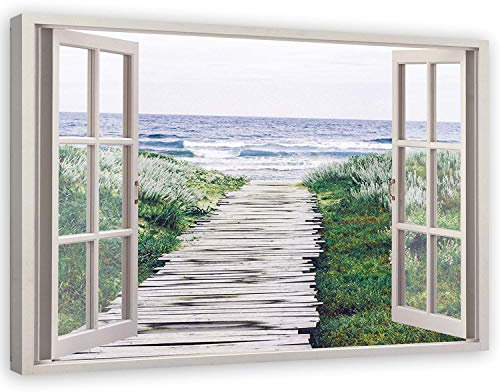 Feeby Leinwand Bilder - Fensterblick Natur- 120x80 cm- Deko Wohnzimmer - Wandbilder Schlafzimmer - Deko Aesthetic - Wand Deko - Leinwand Groß - Deko Zimmer - Leinwandbilder XXL