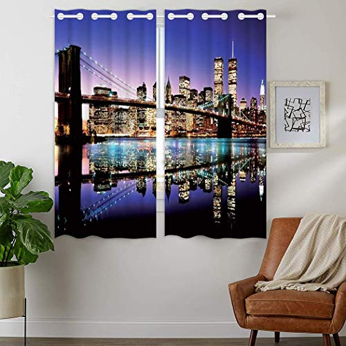 YISUMEI - Vorhang Blcikdicht - New York City Skyline Brooklyn Brücke - 160 x 110 cm 2er Set Gardinen mit Ösen für Schlafzimmer Wohnzimmer