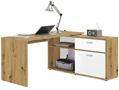 FMD 367-001 Eck-Schreibtisch Diego 1 In Eiche Artisan/Brilliantweiß