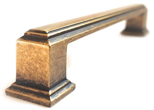 Set of 6 Art Deco Kitchen Cabinet Door Bar D Pull Handles, Cupboard Drawer Bedroom Furniture Bow boss Handles 128mm Deep Antique Brass