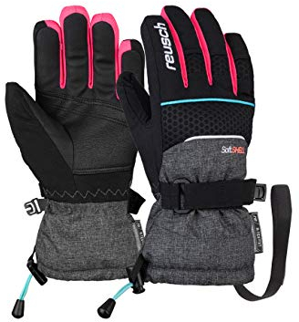 Reusch Connor R-TEX XT Junior warme, wasserdichte, Winddichte und atmungsaktive Winterhandschuhe Fingerhandschuhe Skihandschuhe für Kinder Kids Jugendliche Mädchen und Jungen, schwarz-grau-pink, 4,5