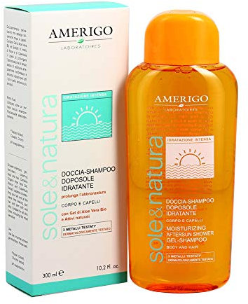 Amerigo Doccia-Shampoo Doposole Idratante con Gel di Aloe Vera e Attivi Naturali, 300 ml
