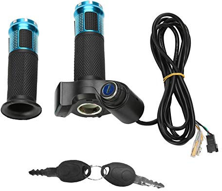 Alomejor Electric Bike Twist Throttle Grips with Key Lock Battery Voltage Indicator 12V-84V For Electric Scooter With Digital Display(blue)