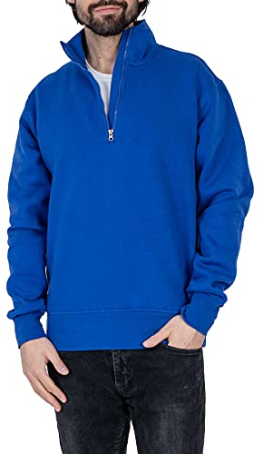 Mivaro Herren Troyer, Pullover mit 1/4 Reißverschluss, hoher Kragen, ohne Kapuze, Größe:4XL, Farbe:Blau