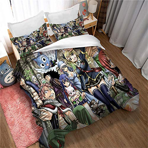 3 Stück King Bettbezug Set Fairy Tail Naz Print Bettwäsche Quilt Bettbezug Für Mädchen, Ultra Soft Microfiber Hypoallergenic (200 x 200 cm,Bild 05)