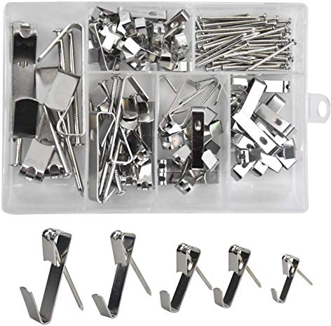 Frame Hanger Picture Wall Hanging Tool,130 pcs Metal Picture Hanging Kit Heavy Duty with Nails Mirror Artwork Clock Hook Accessories Wall Mounting Hardware 10-100 lbs Silver