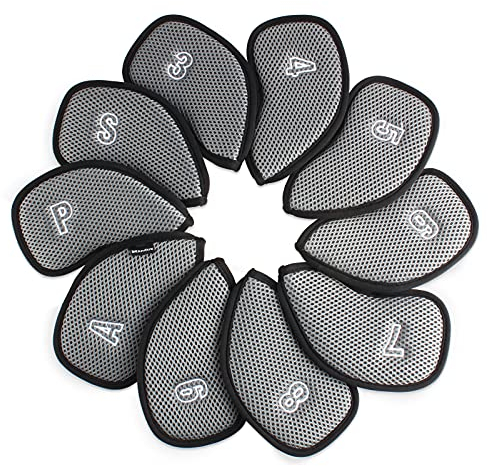 Andux Mesh Golf Eisen HeadCovers mit Nummer auf beiden Seiten 10 Stück/Set (Grau)