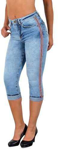 ESRA Damen Capri Hose Damen High Waist Caprihose Kurze Jeans Hose hoher Bund bis Übergröße C21