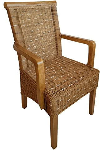 kreatives Wohnen Esszimmer-Stuhl mit Armlehnen Rattanstuhl braun Perth ohne Sitzkissen, Holz, Extra breit