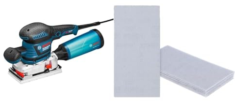 Bosch Professional GSS 230 AVE - Lijadora orbital (plato lijador 182 x 92 mm, en L-BOXX) + 10x Set de mallas de lija Expert M480, para Madera dura, Pintura sobre madera, 93x186 mm, Grano 80, 120, 180