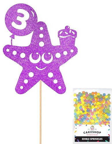 Cakeshop - Topper per torta di compleanno, personalizzabile, colore personalizzato, con stelle marine e stelle marine sotto il mare, per 1° 2° 3° 4° 5° 7° 8° 10° 16° 18° | viola