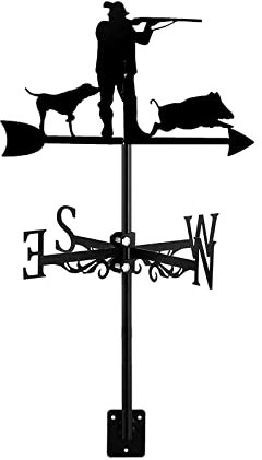 ZNEL Wetterhahn, Wetterfahne Aus Edelstahl Farm Scene Jäger Mit Hund Jagen Dekoration Edelstahl Dekoration Windrichtungsanzeiger Mit Dachhalterung Ornamente,Hunter Hunting