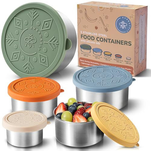 Everusely Recipientes de acero inoxidable con tapa - Juego de 5, color apagado