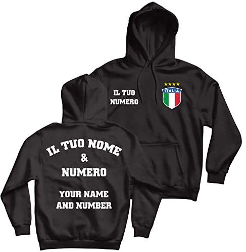lepni.me Unisex Personalised Football Hoodie Italy Sweatshirt | Your Name and Number | Italian Flag Badge | Football Championship (S Black Multi Color)