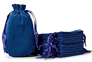 Soul Projekt 10 Stück Samtbeutel, Luxuriöse Samt Säckchen für Hochzeitsmandeln, Gastgeschenke, Schmuck, Mitgebsel, Kristalle. Mehrzweck Beutel mit Kordelzug, Tiefblau, Velvet Bags Deep Blue 13x20cm