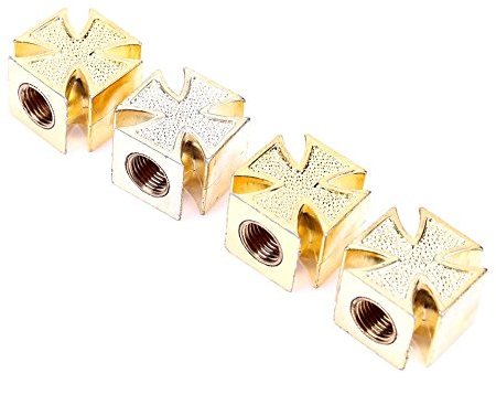 KOBONA 4 Stück Universal Cross Style Auto Fahrrad Reifen Rad Ventilkappen Abdeckungen (Gold)