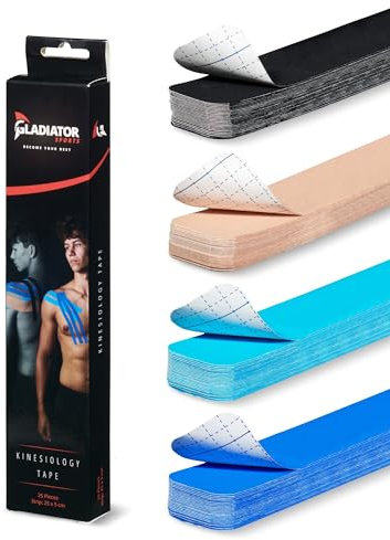 Gladiator Sports Kinesiotape (25 cm x 5 cm) - Vorgeschnitten Kinesiologie-tape Streifen - Wasserfest & elastisch - Extra starkes PreCut Sport Tape (Schwarz)