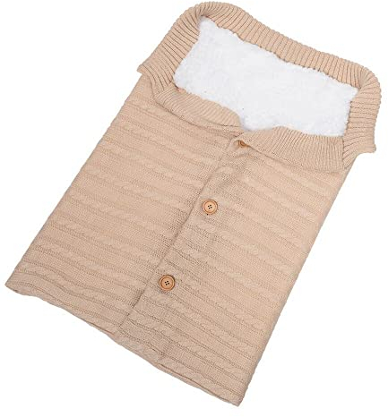 Baby Schlafsack Sack Gestrickte Infant Kinderwagen Wrap Weich Warm Zipper Neugeborenen Swaddle Decke Dusche Geschenk für 0-12 Monate Babys (Beige)