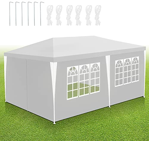 Sonnewelt Pavillon 3x6 m Tente de réception étanche à l'eau Bâche PE de Haute qualité Tente de réception résistante aux UV Tente de Jardin 100g/m² Tente à bière avec 6 Parties latérales Blanc