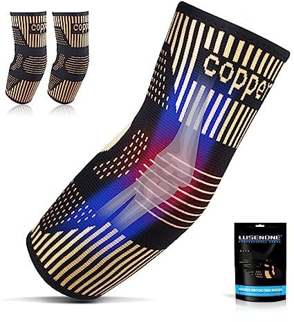 Lusenone 2 Pezzi Rame Tutore Epicondilite Gomito, Compressione Gomitiere Palestra per Uomo/Donna, Gomitiera per Epicondilite, Tendinite, Gomito del Tennista/Golfista, Sport, Bodybuilding