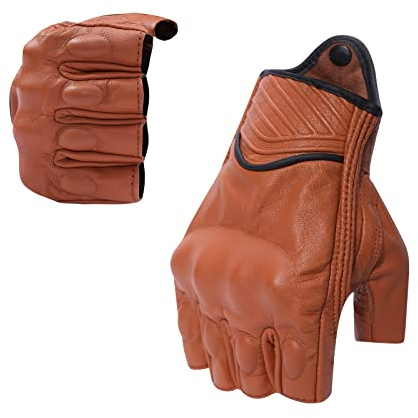Fingerlose Handschuhe Herren,Motorrad Handschuhe Herr,Motorradhandschuhe Lederhandschuhe,Halber Finger Ungefüttert Motorrad Outdoor Autohandschuhe (Sattel braun, L)
