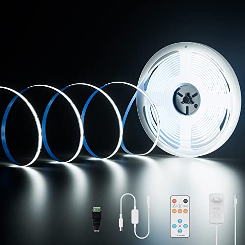 PAUTIX COB LED Streifen Bausatz 6000K KaltesWeiß,Dimmbar 10M 4800LEDs DC24V LED Strip Light,High Lumen LED Band Kit mit RF Remote Timer Funktion und GS Netzteil für Heim und Küchenbeleuchtung