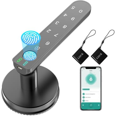 BAFUWEIY Fingerprint Door Lock, Keyless Entry Door Lock with APP Control/Fingerprints/Codes/Keys, Keypad Door Lock with Handle, Smart Door Knob Door Locks for Bedrooms Home Office Apartment