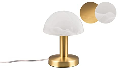 lightling Tischleuchte Frankie mit Fuß aus messing matt Metall, Glasschirm weiß gewischt, Touchfunktion, exkl. 1 x E14 max. 40W, ø 15 cm, Höhe 21 cm